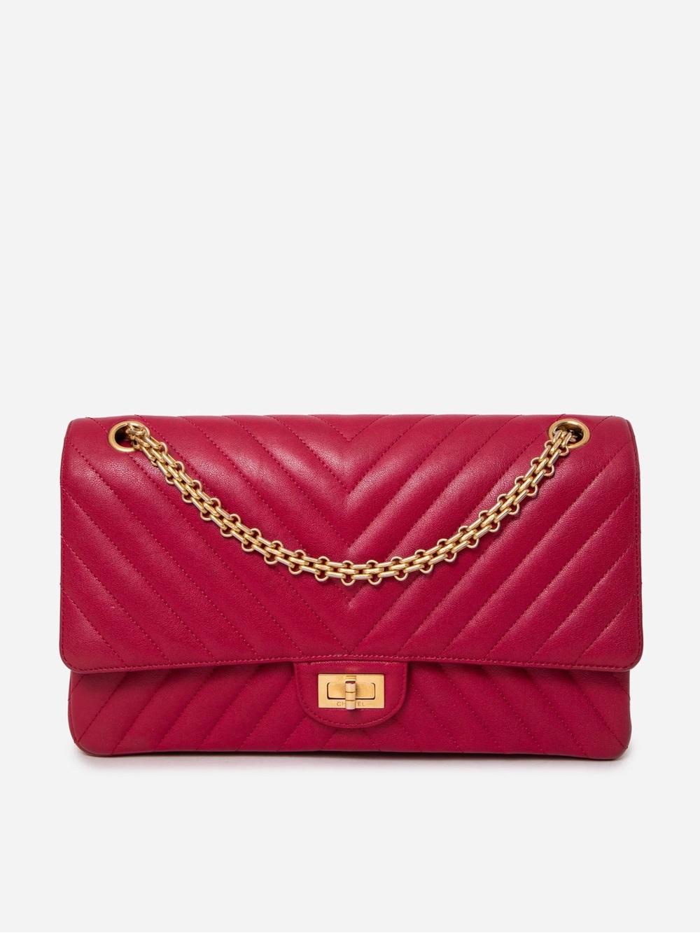 Pre-Owned Chanel 2016-2017 Red Large Calfskin Chevron 2.55 Flap Bag
